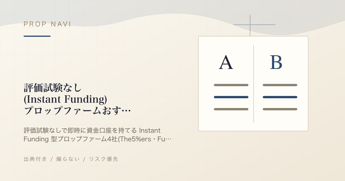 評価試験なし(Instant Funding)プロップファームおすすめ【2026年】