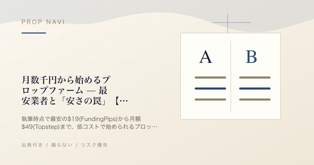 月数千円から始めるプロップファーム — 最安業者と「安さの罠」【2026年】