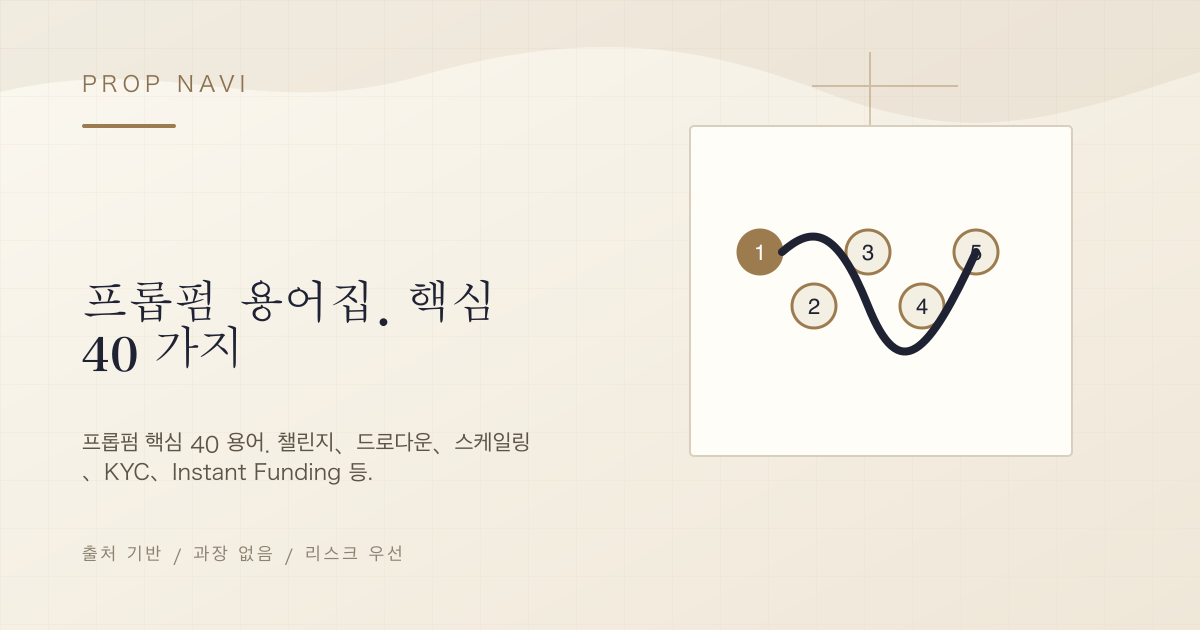 프롭펌 용어집 2026 — 트레이더가 알아야 할 70+ 용어