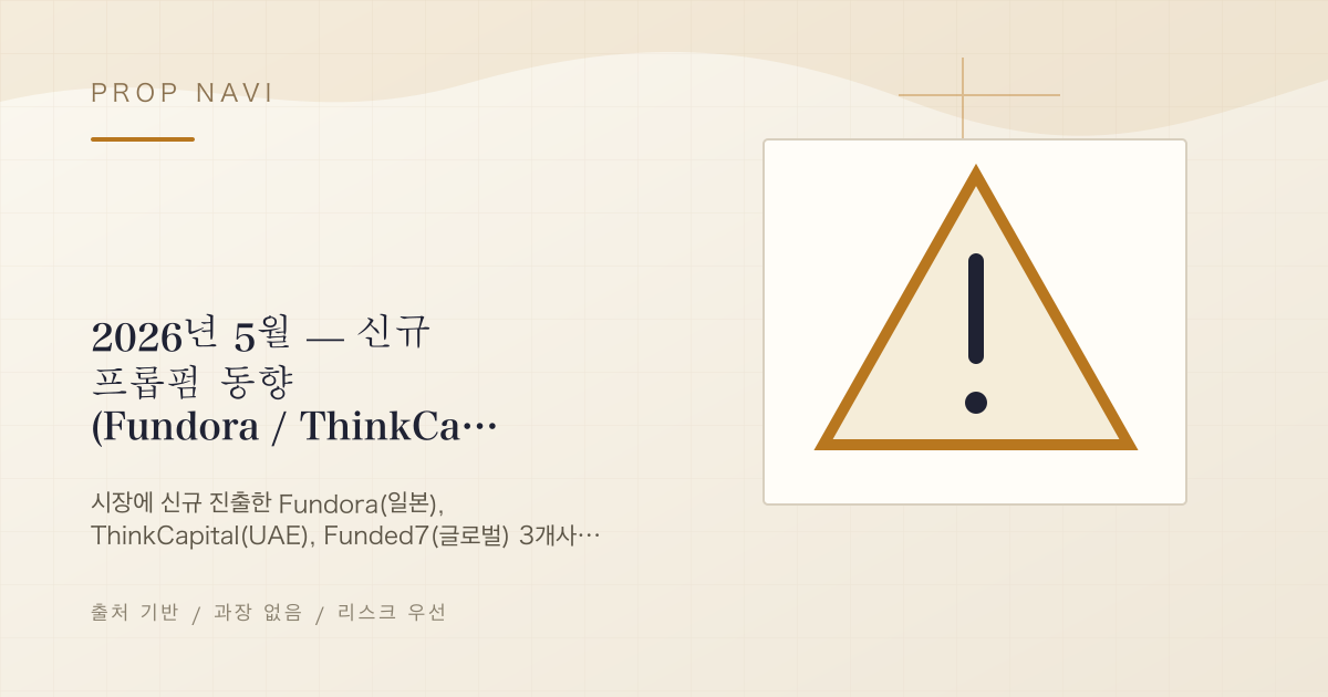 2026년 5월 — 신규 프롭펌 동향 (Fundora / ThinkCapital / Funded7)