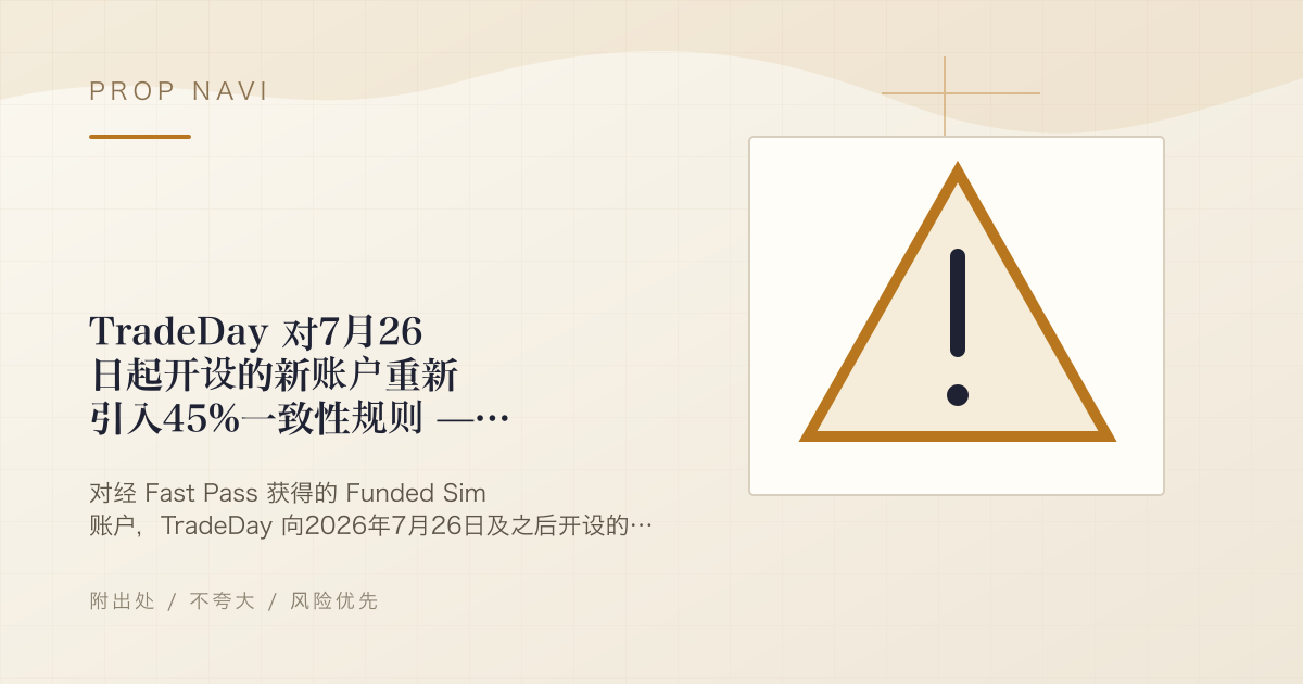 TradeDay 对7月26日起开设的新账户重新引入45%一致性规则 — 单次出金上限同步下调